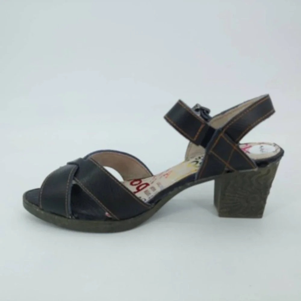 Maia‎ Shoes Womens Ankle Strap Sandals Black Block Heels Peep Toe Buckle 38